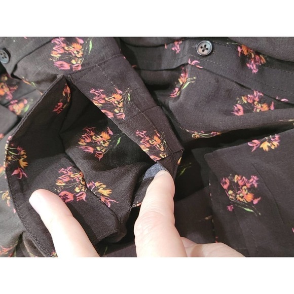 Something Navy Brown Floral Button Down Top Extra Small - Picture 5 of 7